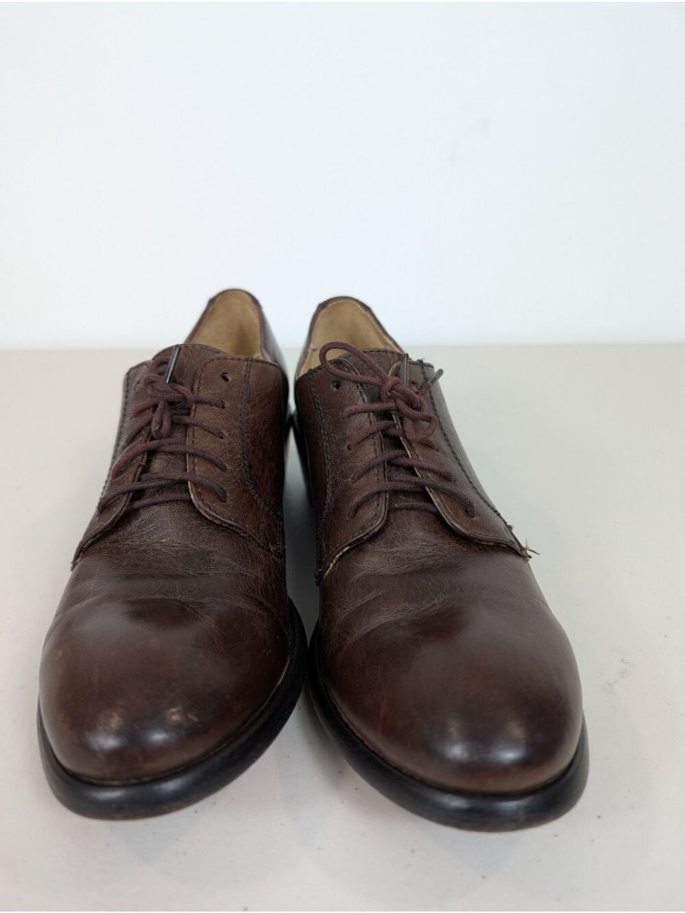 Frye Carson Oxfords in dark brown leather stacked heel women's size 8B